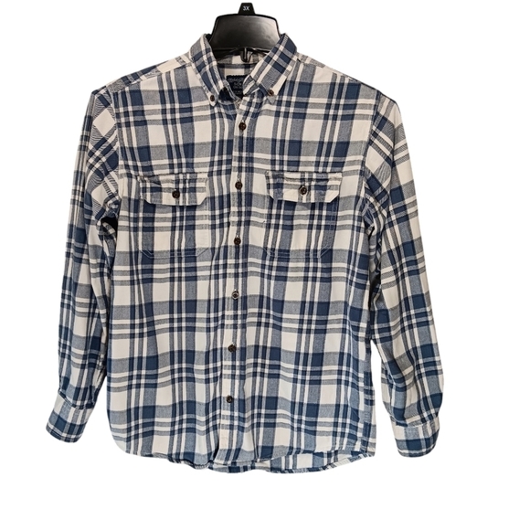 Faded Glory Men's Small Blue Plaid Flannel Shirt Long Sleeve Cotton Button Up - Picture 1 of 4